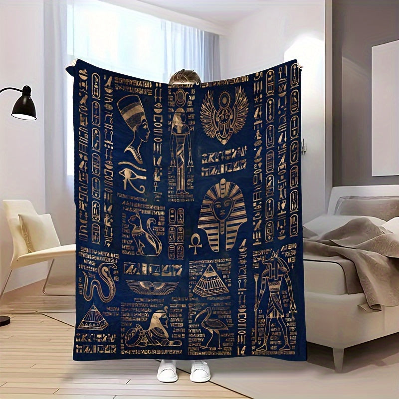 Soft, Warm & Cozy Antique Charm Vintage Egyptian Print Flannel Throw Blanket - Perfect for Couch, Bed, Office, and Travel | Easy to Clean in Washing Machine