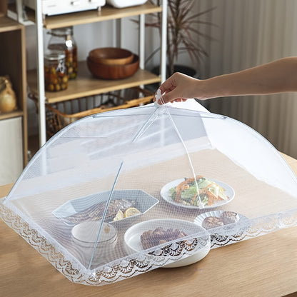 1 white rice cover that doubles as a foldable dining table food cover and household dust cover, suitable for keeping flies away while dining outdoors.