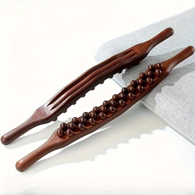 1pc 87 Bead Latex-Free Massage Stick with Three Row Design for Full Body Muscle Relaxation, Natural Wooden Handle with Dark Beads, Essential Wellness Tool.