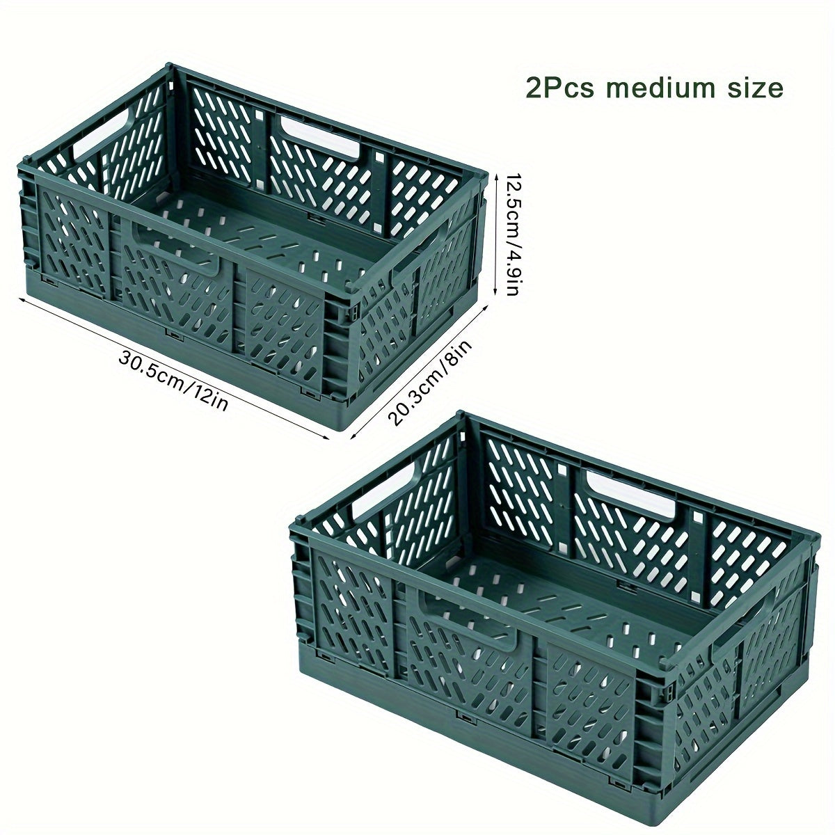 2-Pack Plastic Folding Storage Baskets with Handles, Stackable Organizers for Home - Mixed Color