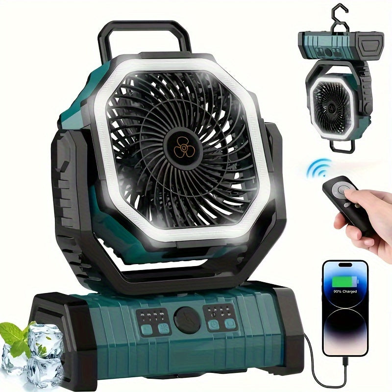 Rechargeable Indoor/Outdoor USB Fan with Remote Control, 20000mAh Battery, LED Light, Dual Usage for Camping Tent, ABS Material, 180° Swivel, Lithium Battery, Key Control, Ideal for Home and Kitchen Cooling/Heating