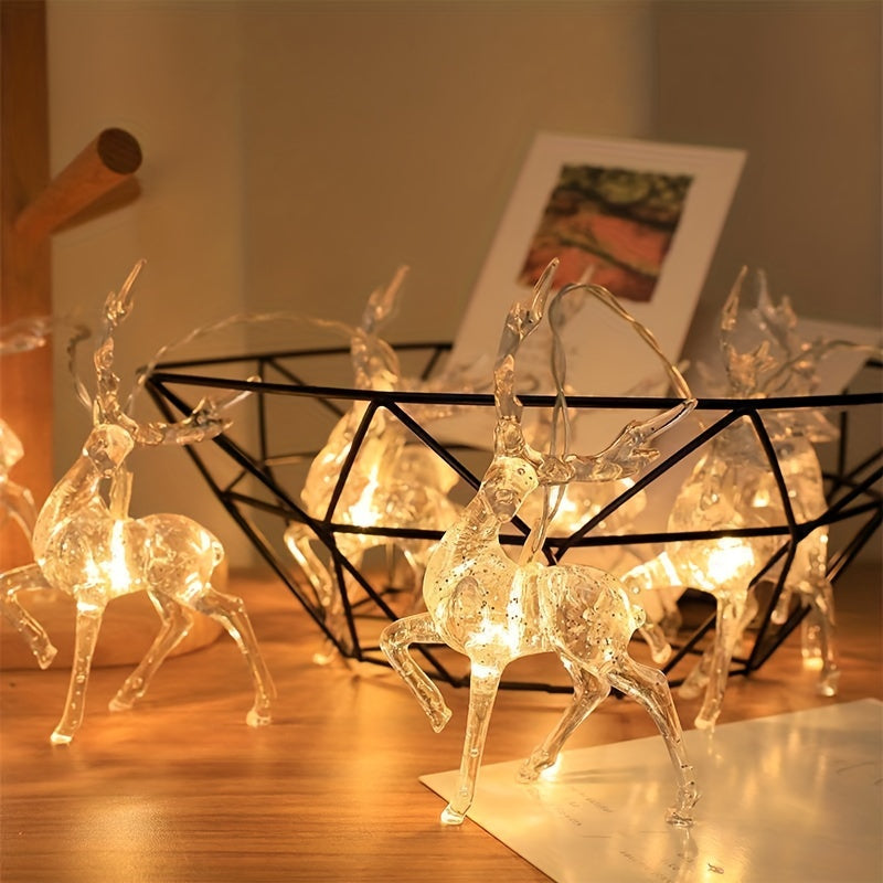 Reindeer LED string lights for holiday and wedding decor, battery-operated and versatile for various settings. Good for trees, curtains, wreaths, gardens, and bedrooms. (Batteries not included)