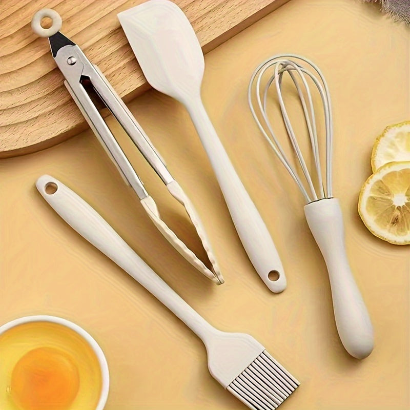 All-In-One Set of Silicone Household Baking Tools - Includes 3 Pieces, 4 Pieces, or 6 Pieces - High Temperature Resistant and Non-Sticky Mini Kitchen Utensils such as Cake Scraper, Food Clip, Whisk, Oil Brush, Spoon, and Spatula