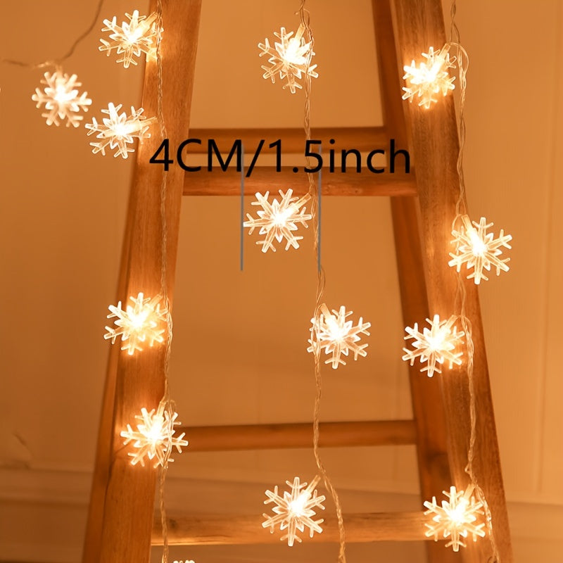 Vintage-inspired Snowflake String Lights with battery-operated white LEDs for Christmas, weddings, and gardens.