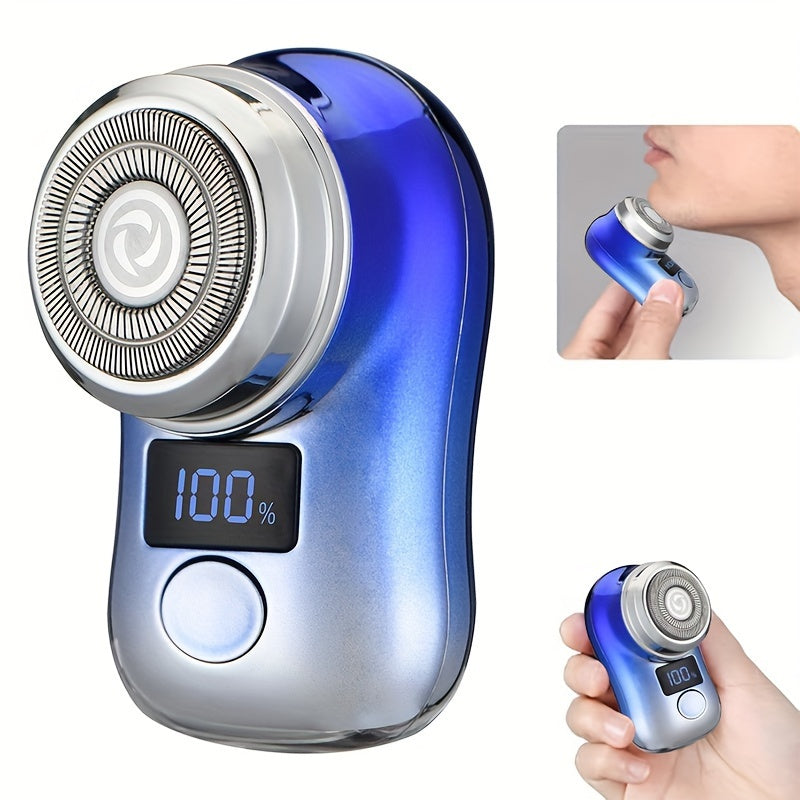 Compact and portable men's electric shaver with USB charging and digital display, perfect for business trips and as a holiday gift.