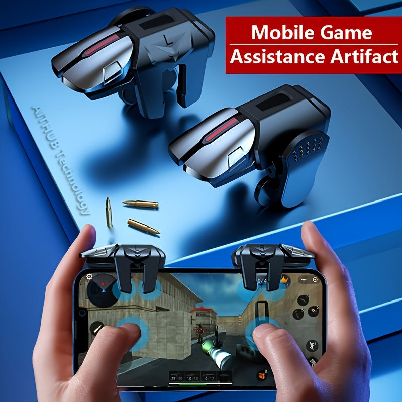 Pair of PUBG mobile game triggers for sensitive shooting control with intelligent handle and 6-finger input.