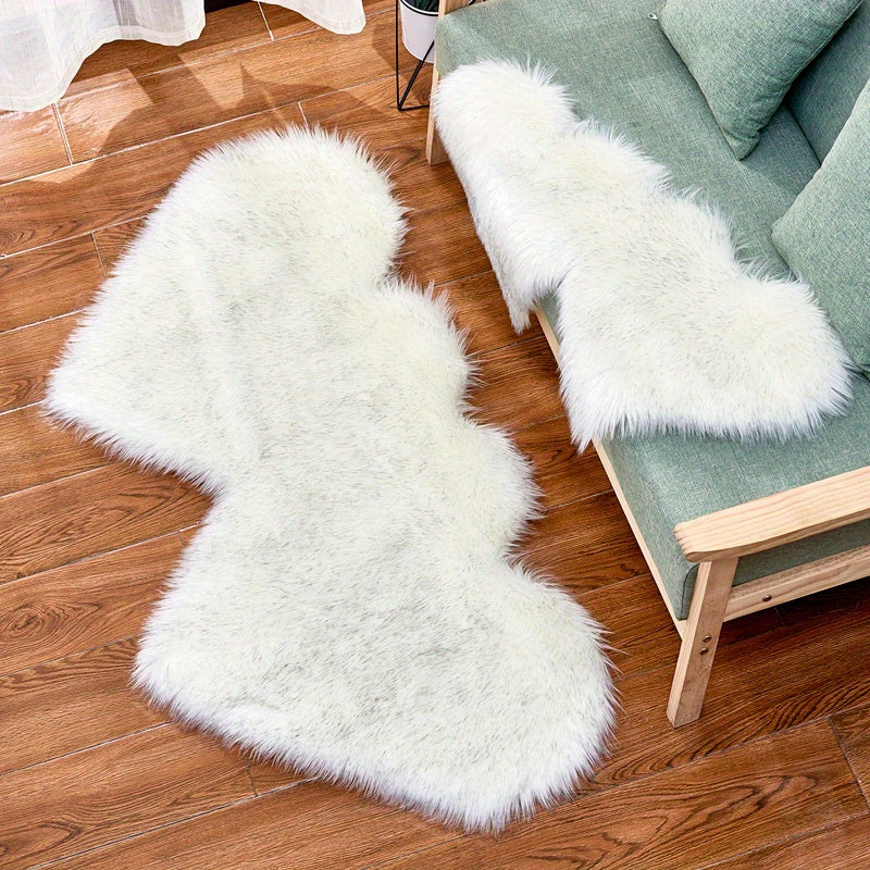 Double Heart Faux Sheepskin Rug, Heart Shaped Fluffy Rug, Soft Plush Shaggy Carpet Area Mats, Girls Bedroom Sofa Decor, Home Floor Accent