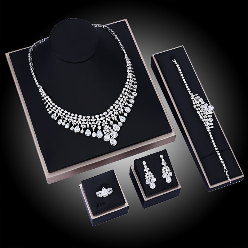 Stunning Claddagh-Inspired Jewelry Set for Women - Exquisite 4-Piece Bridal Accessory Set featuring sparkling zirconia accents | Crafted from Pure Copper, No Plating | Includes Necklace, Earrings, Ring, and Bracelet | Perfect for Weddings and Special