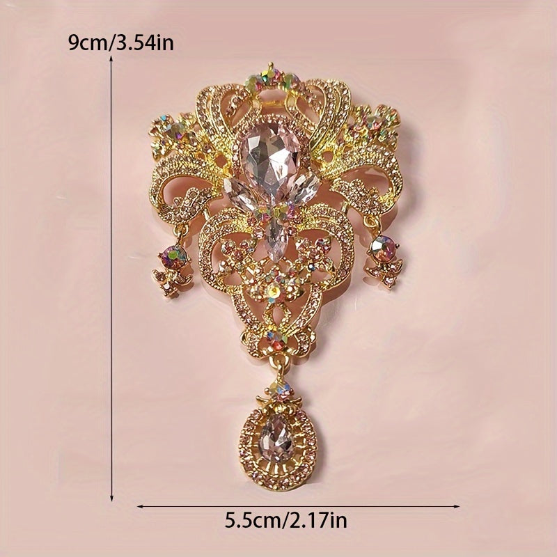 Stylish antique-inspired crystal flower brooch - shimmering rhinestone fashion accessory perfect for scarves, shawls, and clothing.