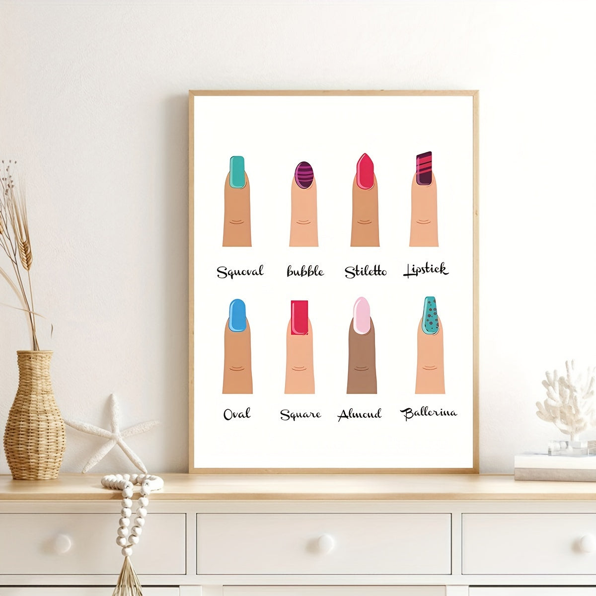 Nail art canvas poster for home decor in various styles, perfect for beauty salons. For indoor use only.