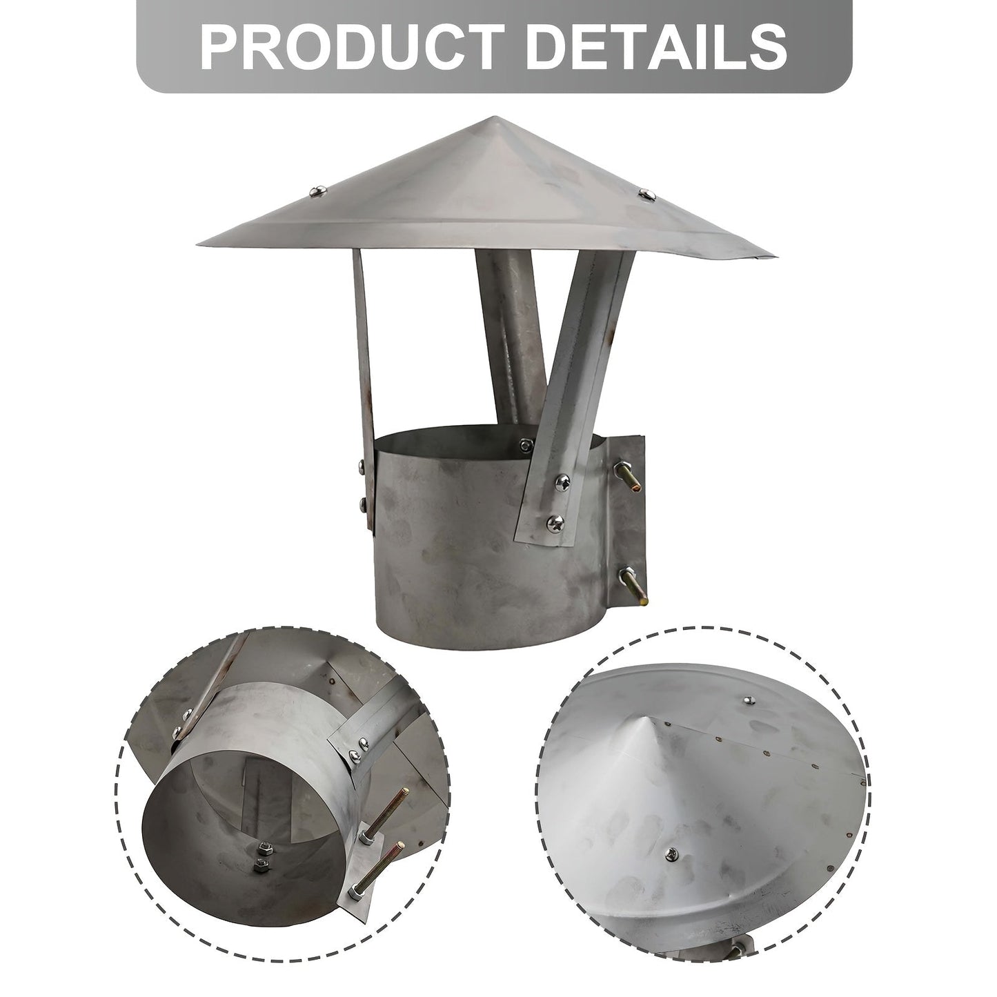 Stainless Steel Chimney Cap in Mushroom Shape for Fireplaces - Made with Durable 304 Metal, Rainproof Cover for Stove Pipe