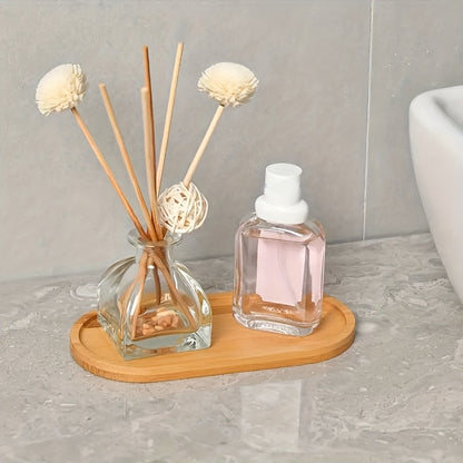 Stylish wooden bathroom tray for countertops. Ideal for storing soaps, bottles, watches, tissues, and organizing bathroom items.