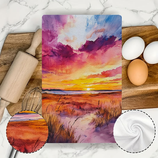 2 Kitchen Towels in Dune Sunset color, Ultra Soft and Highly Absorbent Dish Hand Towels perfect for Holiday Decor. Machine Washable and measure 16x24 inches each. Item number: 2KYSYS1218274.