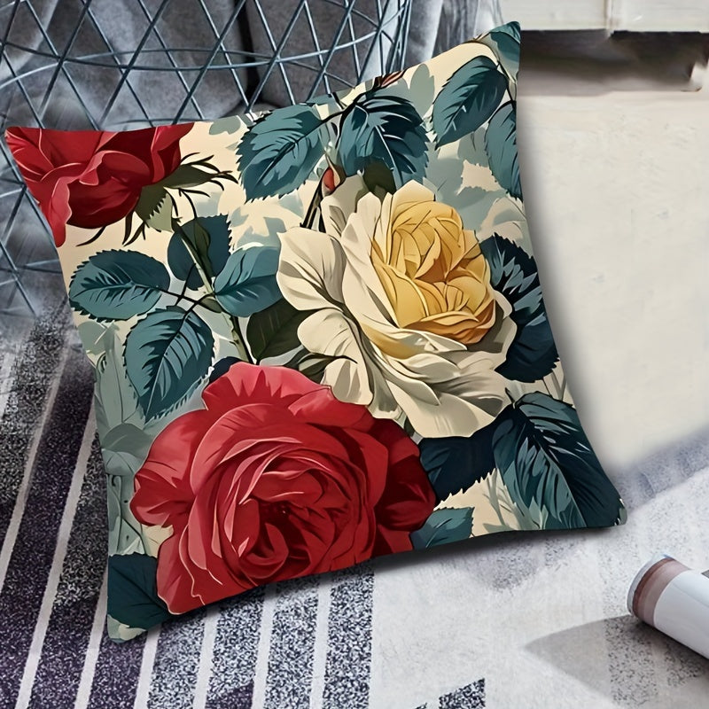 This double-sided, zippered polyester cushion case features a chic French-inspired floral design. The cover is vibrant, machine washable, and soft & cozy for home decor. Does not include insert.