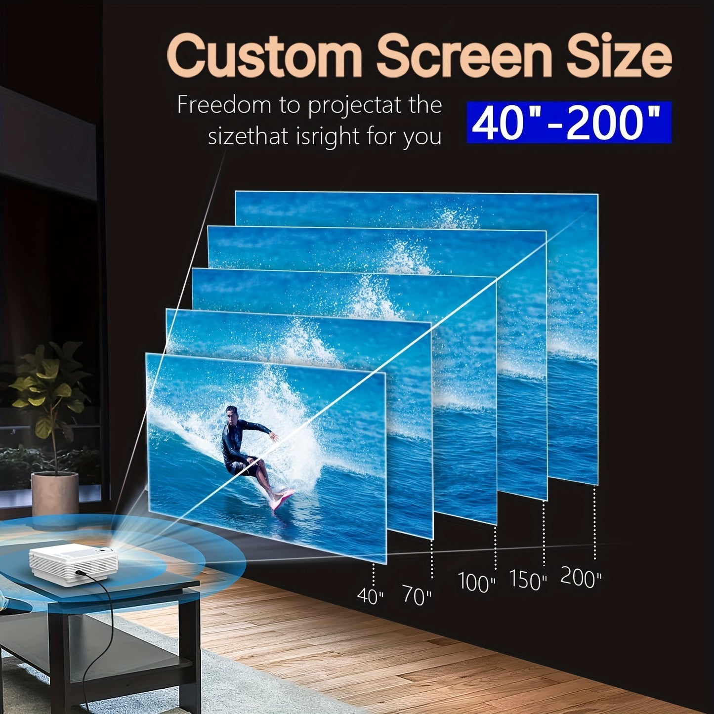 Sunys Projector, 2024 Upgraded Full HD Portable Projector with Wifi and 5G, compatible with Home Cinema, USB, and Phone.