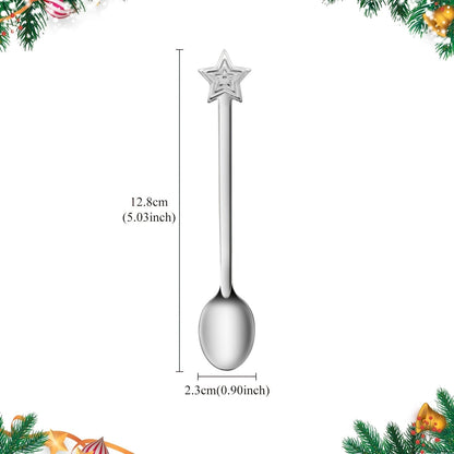 Set of 8 Stainless Steel Christmas Spoons with Star Design - Ideal for Serving Coffee, Tea, Soup, and Desserts During the Holiday Season