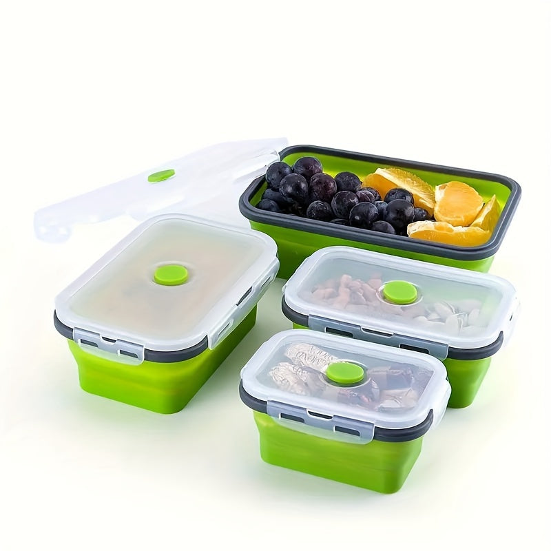 Collapsible Silicone Food Storage Containers, Set of 4 - Stackable, Space Saving, Microwaveable, Freezer and Dishwasher Safe, BPA Free - Perfect for Leftovers or Meal Prep, Foldable Lunch Box Containers, Essential Kitchen Accessories