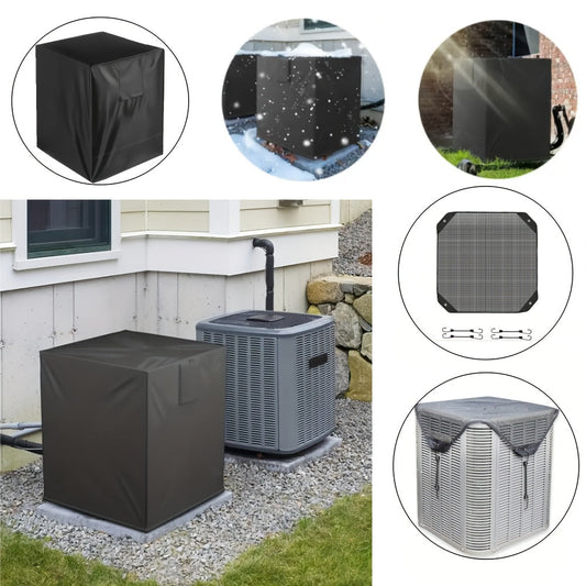 Get 2 waterproof outdoor air conditioner covers made of Oxford fabric with anti-leaf screen for protection. No electricity needed for winter protection of AC units.