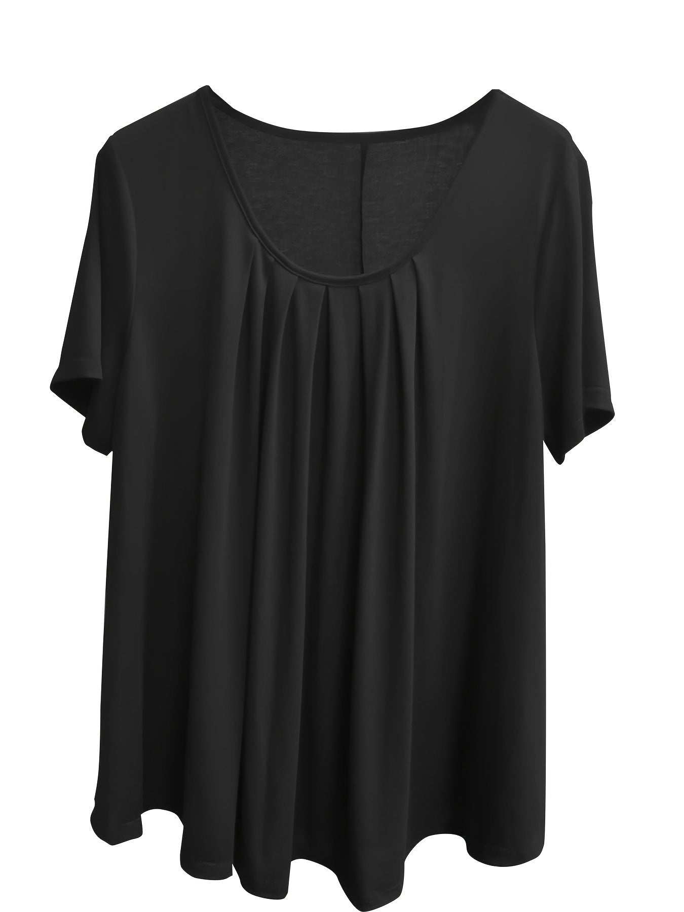 Loose-fitting round neck top for plus-size women.