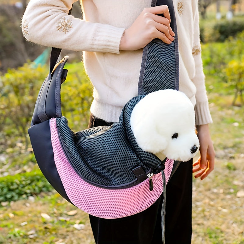 Zippered dog sling carrier for travel with breathable mesh, perfect for outdoor adventures with your puppy or cat.