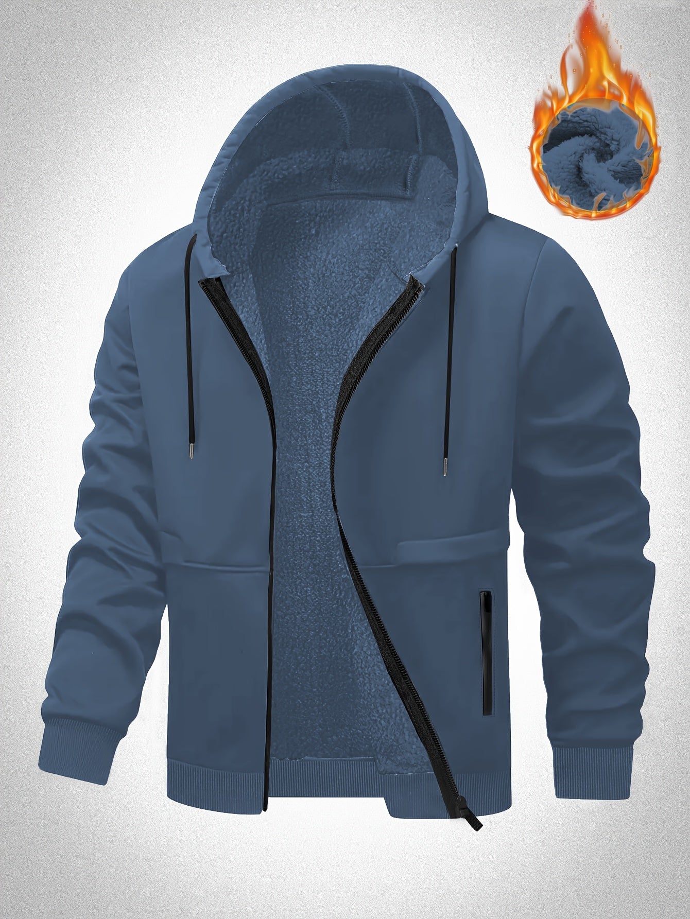 Plus Size Men's Hooded Jacket with Fleece Lining, Cozy for Fall/Winter