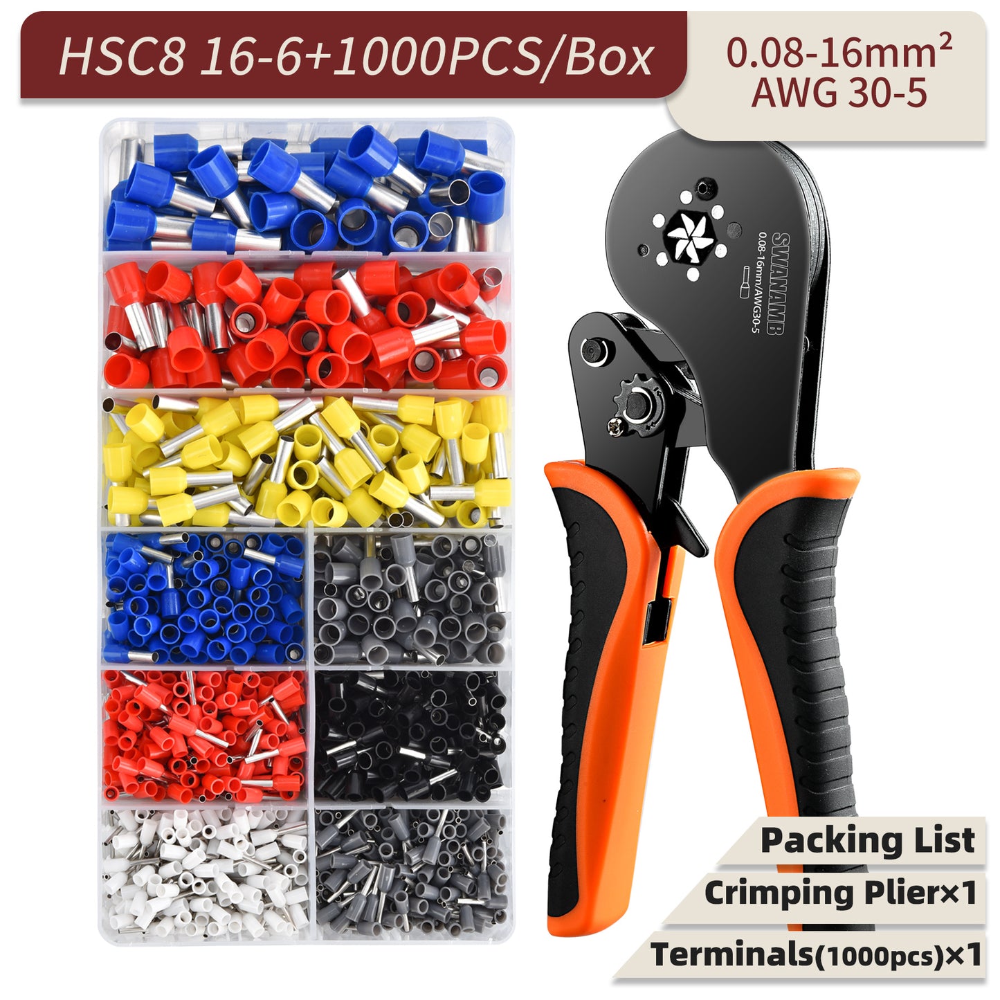 1 Set Ferrule Crimping Tool Kit with 1200 PCS Wire Connectors, Ferrule Crimper for Insulated Electrical Ferrules 23-7 AWG (0.25-10 mm²)