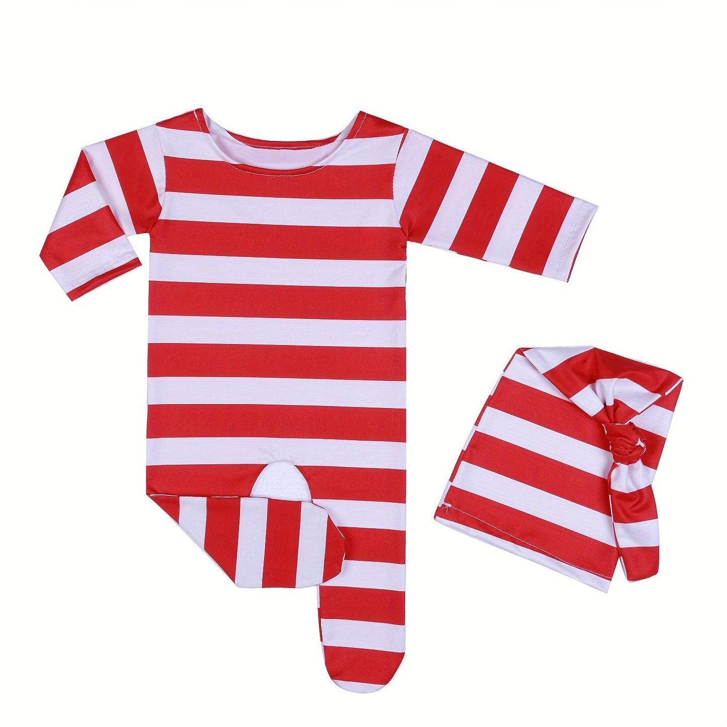 Adorable Christmas Photo Props: Striped Romper and Long-Tailed Hat Outfit - Perfect for Christmas, Halloween, and Thanksgiving; Ideal for New Year's and Valentine's Gifts