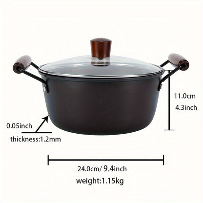 Set of 3 Cast Iron Cookware: Includes a 30.48cm Wok, a 24.13cm Frying Pan, and a 24.13cm Soup Pot with Charcoal Wood Handles. Rust-resistant and high heat resistant, perfect for all your cooking needs.