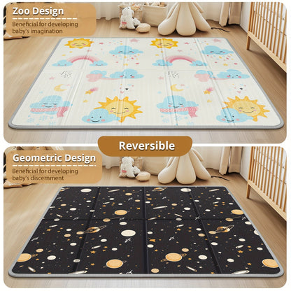 Youngsters' Sun & Planet Reversible Play Mat - Waterproof & Thick Foam Safety Floor Mat, 127.0x127.0cm with Fence Option. Portable, Reversible & Ideal Gift for Christmas or Thanksgiving.