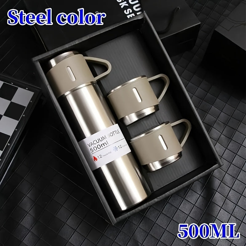 1 set of vacuum insulated water bottles with 3 cup lids for hot and cold beverages, ideal for summer and winter drinkware, perfect as Christmas or business gifts.