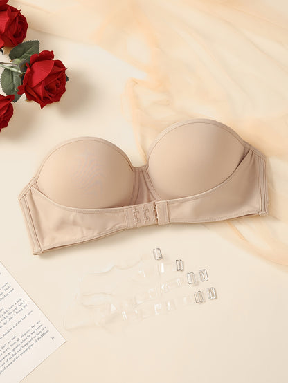 Sleek invisible bra with underwire support, non-removable pads, made of nylon and elastane - hand wash only.