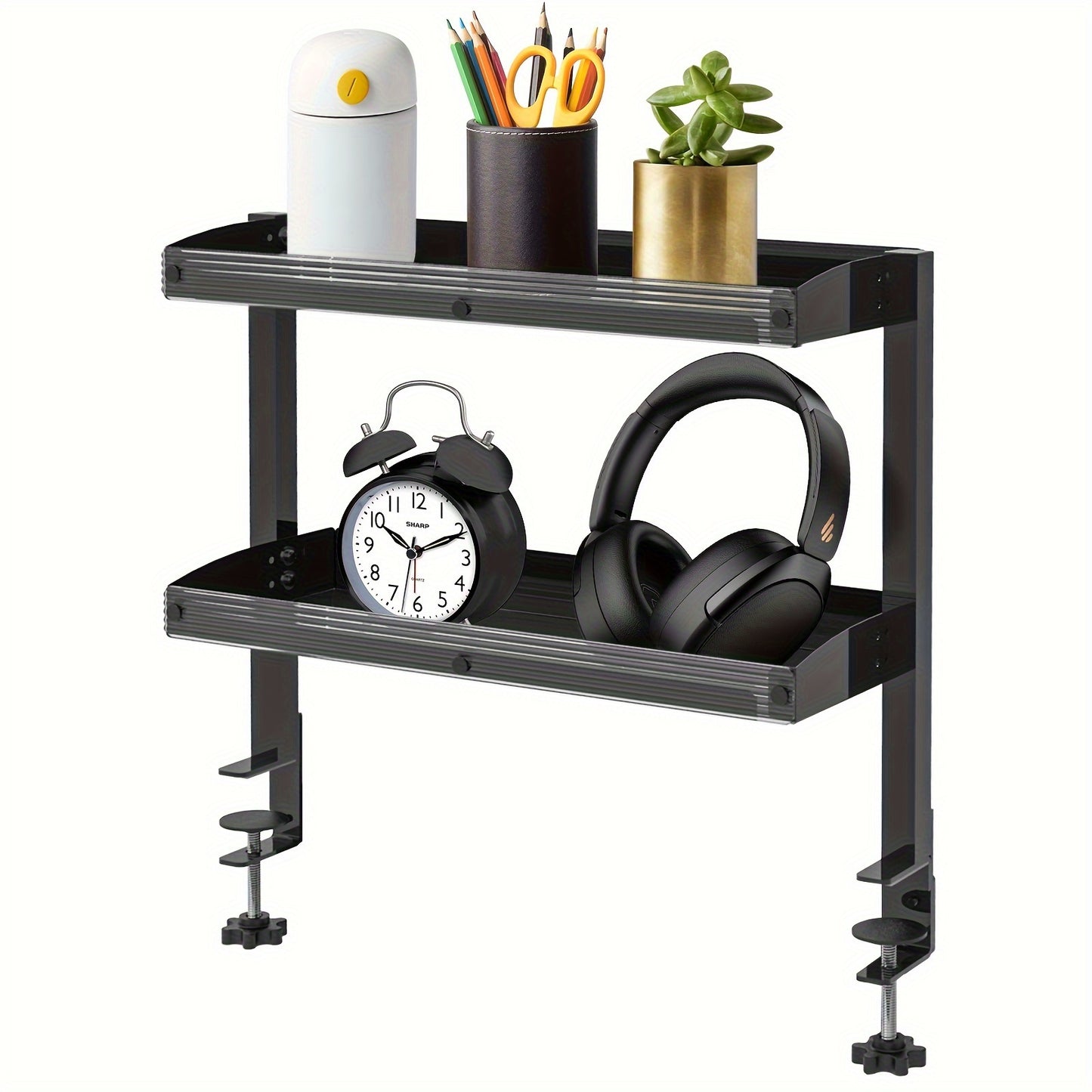 FEIKU Clamp On Desk Organizer Shelf, Metal Extender Side Table, 45.72cm Clamp-on Storage Shelf for Table Accessories.