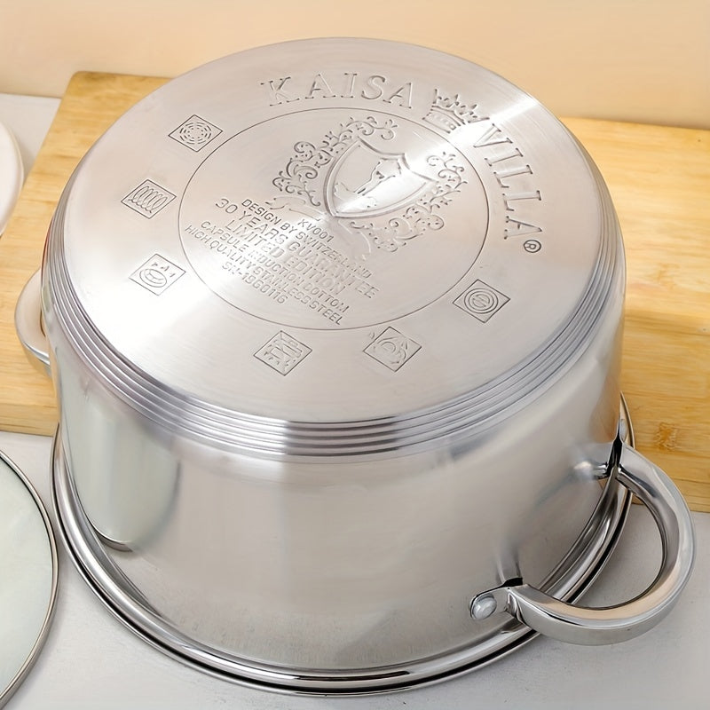 High-quality Stainless Steel Soup Pot with Double Ears, Thickened 5-layer Bottom, Suitable for Household Gas Stove and Induction Cooker