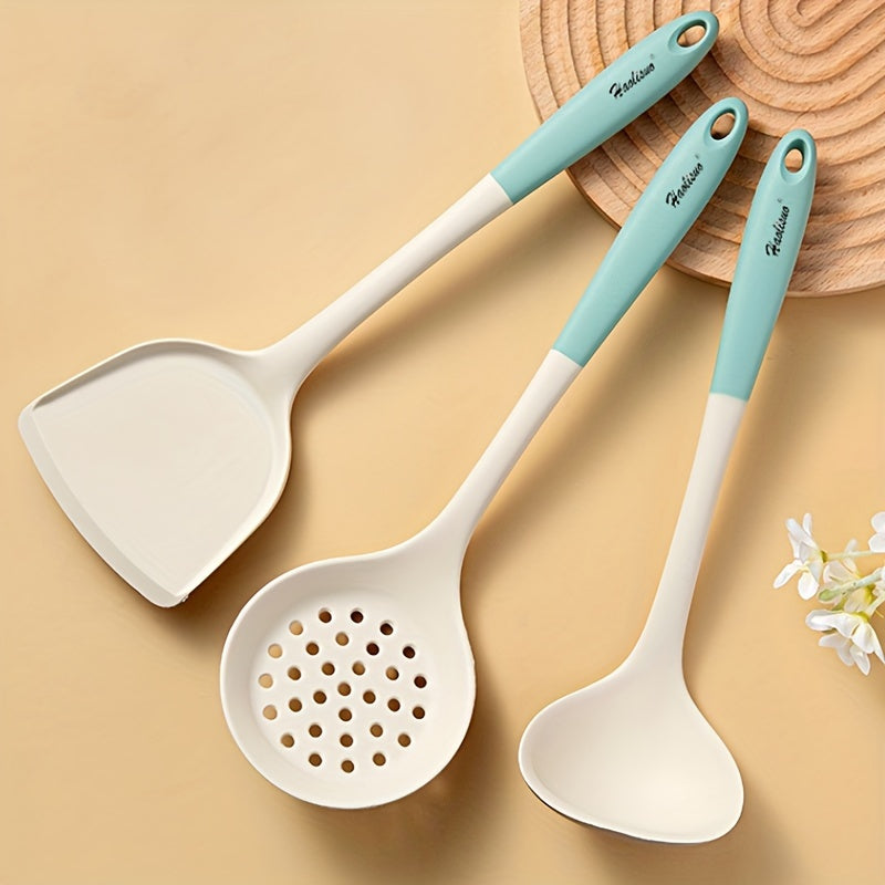 A set of silicone cookware including one spatula and one ladle, featuring non-stick properties and heat resistance up to 230°C. These food-grade kitchen utensils are a must-have for any chef.