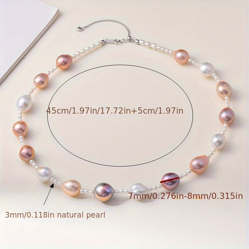 This beautiful necklace features a stunning array of multi-colored Baroque freshwater pearls, each measuring 3mm in size. Its simple yet luxurious design is perfect for both daily wear and special occasions, making it a versatile addition to any jewelry