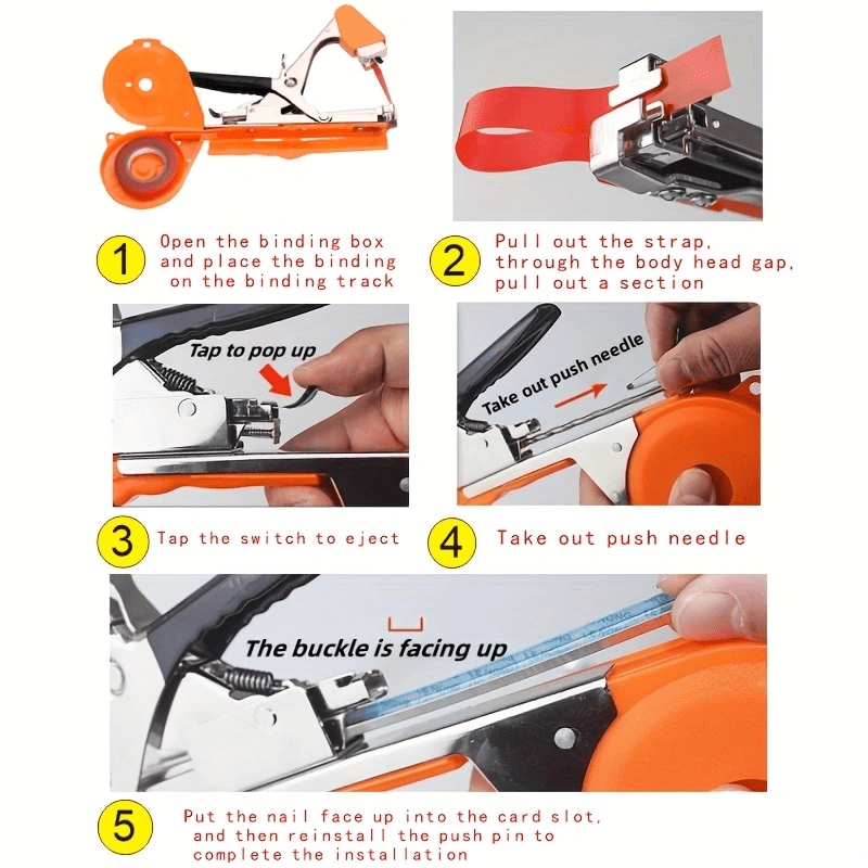 Plant tying machine for binding grape tomatoes, cucumbers, eggplants, peppers, and vines. Ideal for garden and agricultural use.