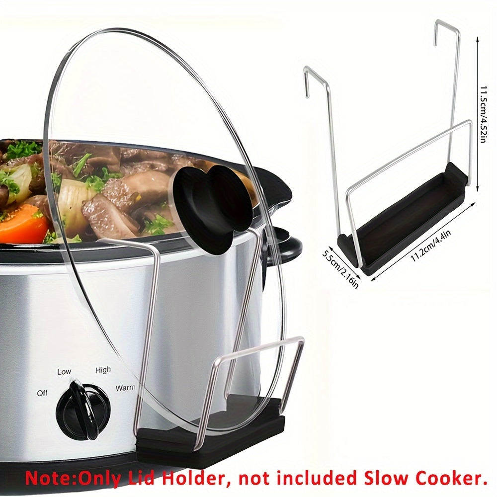 Durable Stainless Steel Pot Lid Holder Features Silicone Drip Tray - Compatible with Most Slow Cookers & Pots, Helps Maintain Clean Countertops, Easy to Clean in Dishwasher.