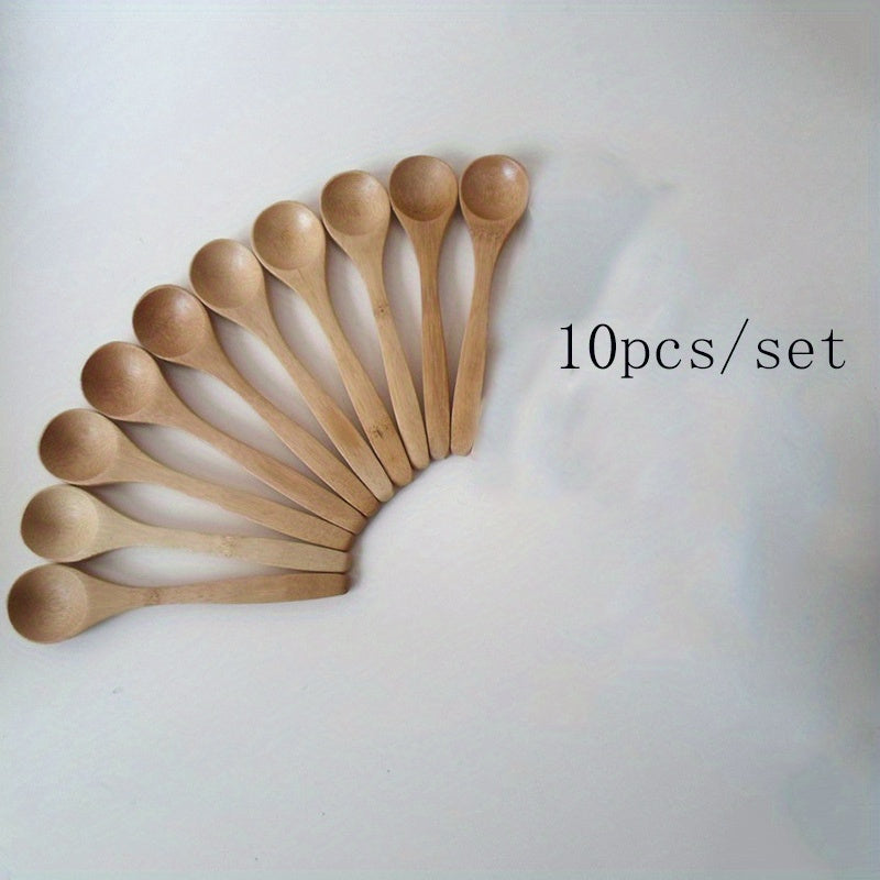 Set of 10 Wooden Long Handle Spoons - Ideal for Enjoying Home Coffee and Crafting Creative Dishes