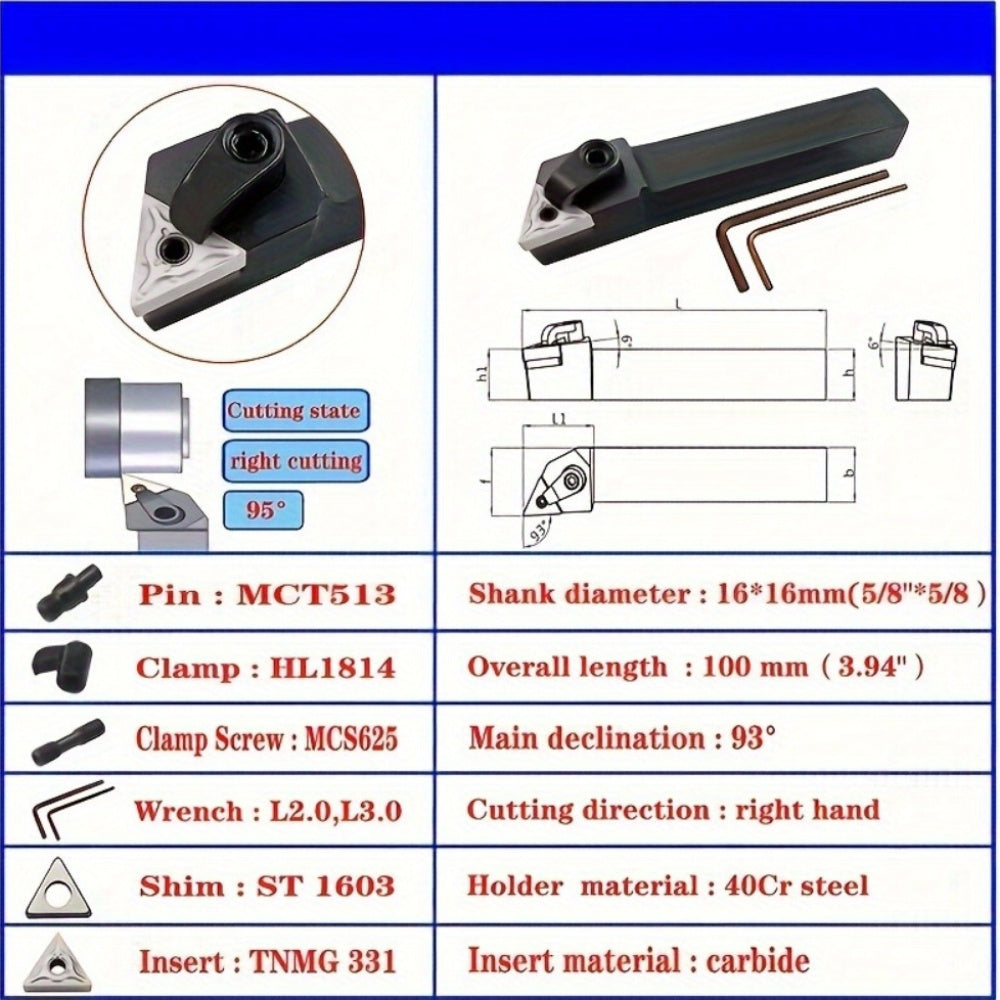 CHENGLU Carbide Inserts Set for Steel & Stainless Steel, Black Oxidized, 3 Sizes (5/8", 3/4", 1"), with Right-Hand Holders for Turning Tools in Industrial Applications.