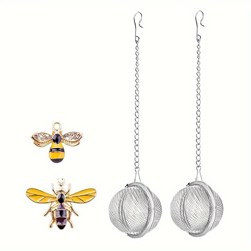 Handmade Tea Infuser Set with Honey Bee and Spider Design - Includes 2 Tea Strainers and Bee Charm Pendant - Perfect for Loose Leaf Tea Steeping