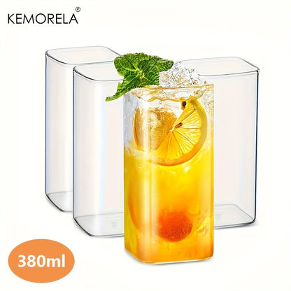 Set of 4 square 13oz drinking glasses for water, juice, beer, cocktails. Elegant glassware for all seasons. Perfect for back to school.