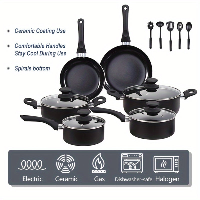 Ceramic Cookware Set with Non-Stick Coating - Features Frying Pan, Saucepan, and Casserole - Safe for Home Kitchens, Free of Harmful Chemicals