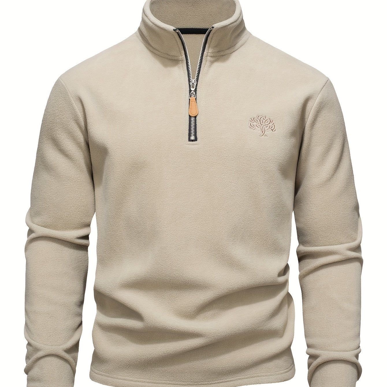 Men's solid color fleece outdoor sweatshirt with half-zip, stand-up collar design. Versatile for hiking, outdoor activities, and casual wear.