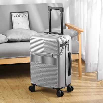 20-inch cabin suitcase with USB charging port, multi compartments, and front opening. Ideal for storing and protecting photography accessories and electronic equipment. Available in black