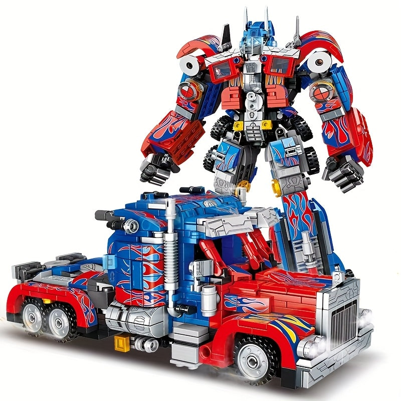 Transforming Robot and Car Building Blocks Set with 1000+ pieces, made of ABS plastic. Creative 2-in-1 model bricks for educational DIY home decor gift.