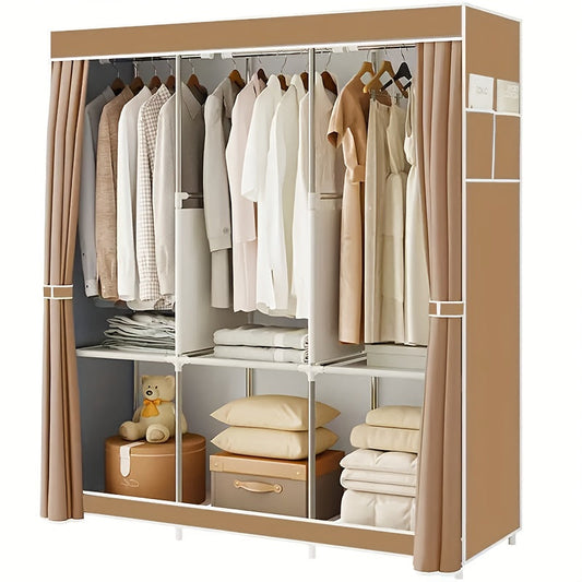 Portable Wardrobe Closet Organizer with Shoe Rack, Dust-Proof Non-Woven Fabric