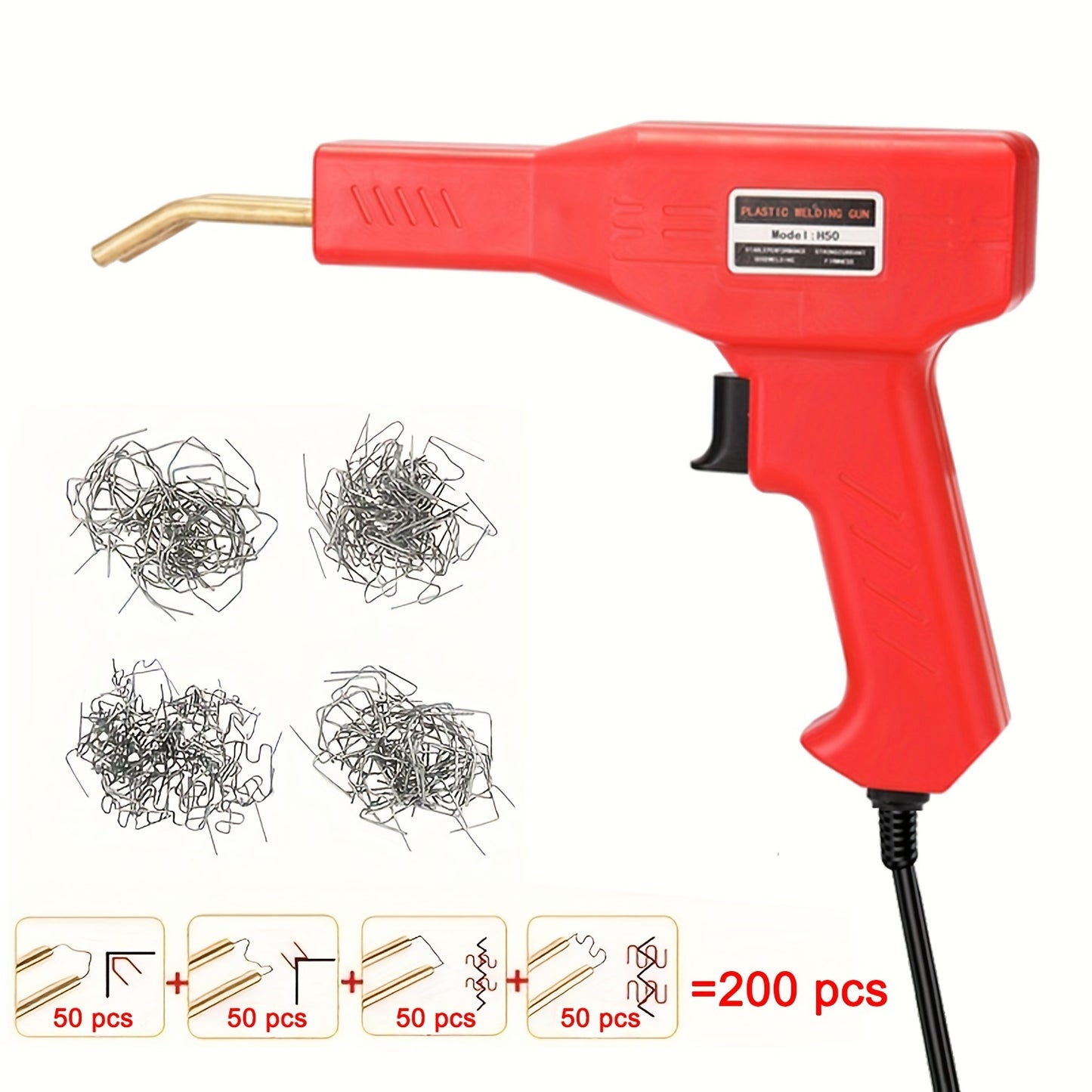 Plastic welder gun for repairing car bumpers and other plastic items.