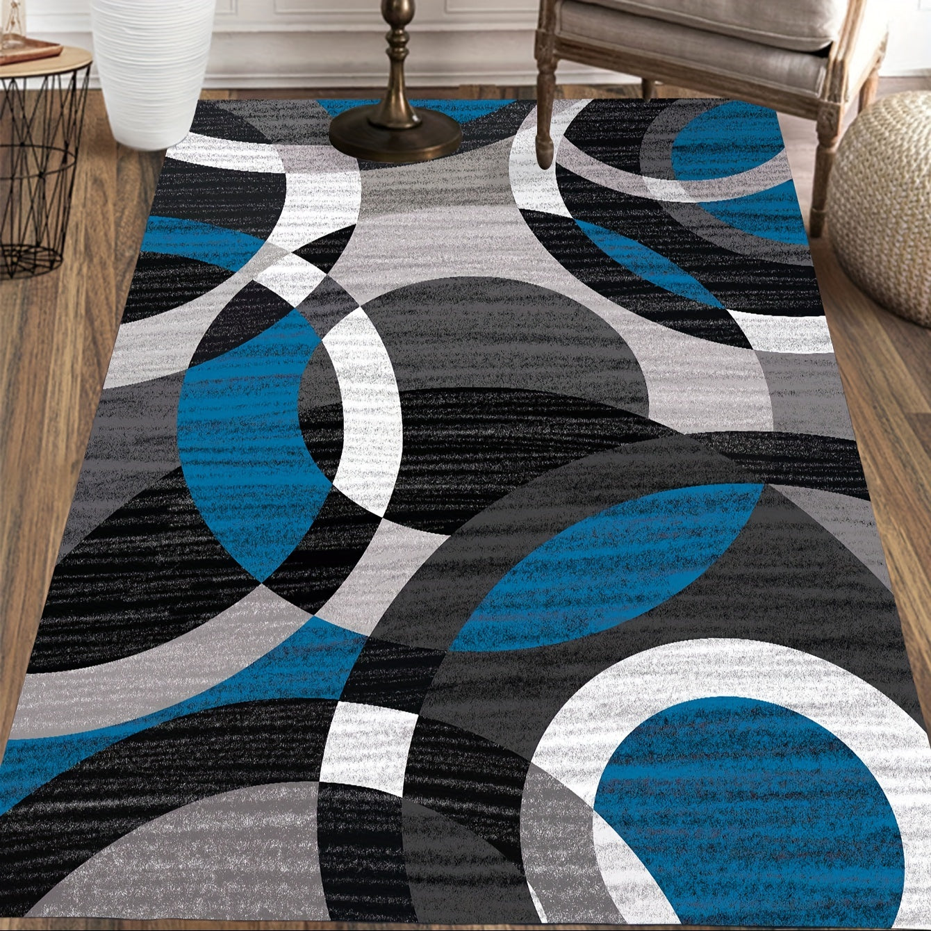 Modern Geometric Print Non-Slip Floor Mat - Perfect for Living Room, Bedroom, Entrance - Easy to Clean Polyester, Stain-Resistant - Adds Artistic Touch to Home Decor, Living Room Rugs