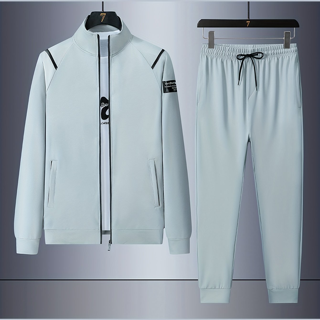 Men's Spring/Fall sports outfit set with full zip-up sweatshirt and drawstring sweatpants