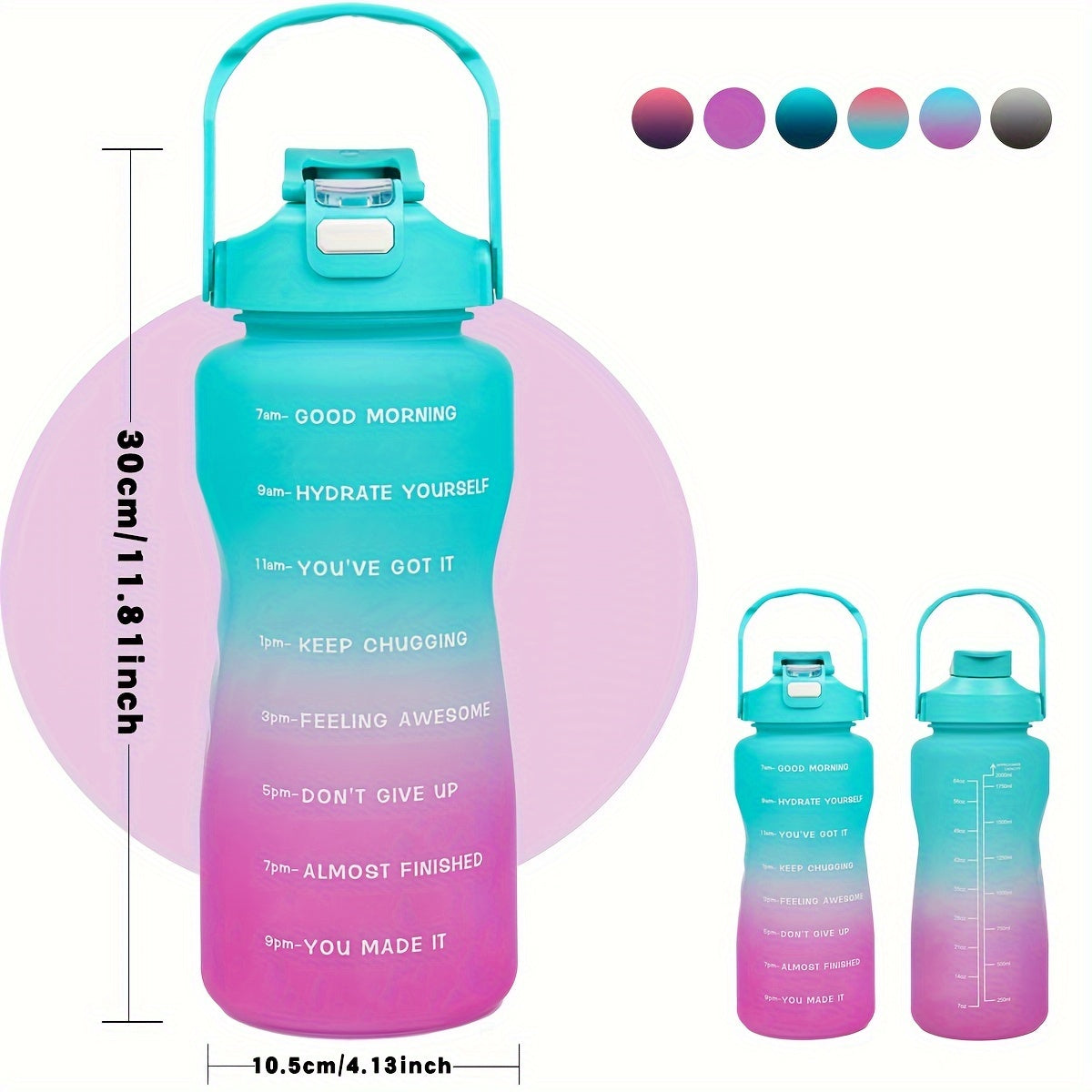 Large capacity sports water bottle with time marker, leak-proof, BPA & PVC free, ideal for running and fitness, includes detachable handle. Perfect for holidays like Christmas, Halloween, and Easter.